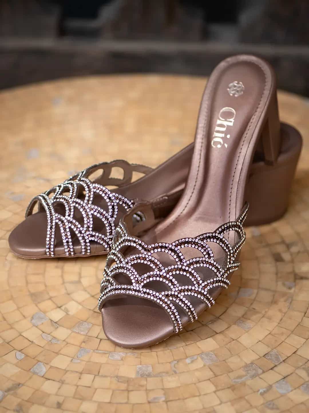Chic Rhinestone Embellished Block Heel
