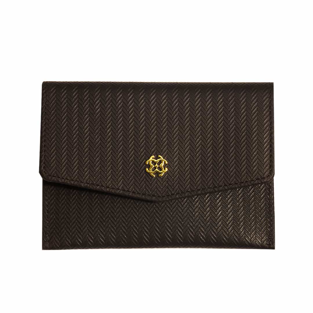 Herringbone Print Leather Card Holder for Women