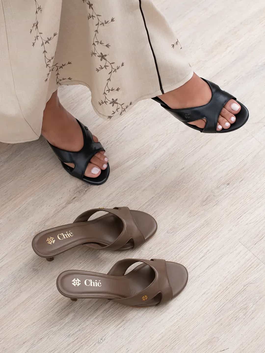 Nappa Leather Kitten Heel Sandals with Buckle